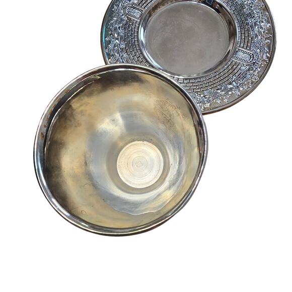 Vintage Karshi Silver Tone Jerusalem Kiddush Cup Goblet / Saucer - Picture 7 of 9